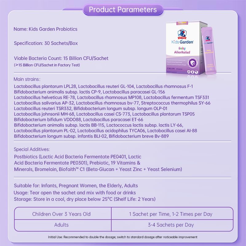 Kids Garden Baby AllerRelief Probiotic 30 Sachets 390 Billion CFUs
