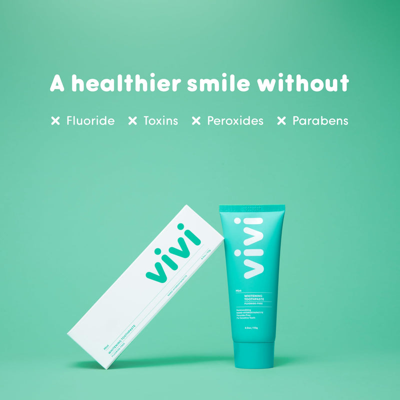 [Australia] - vivi Fluoride Free Nano Hydroxyapatite Whitening Toothpaste – Sensitivity Relief, Gently Removes Stains & Strengthens Enamel, Peroxide Free, with Xylitol, Mint Flavor, 4oz 1pk 