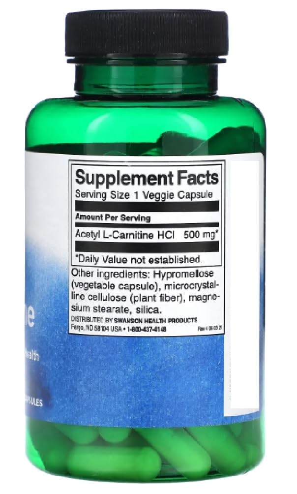 Swansons Swanson - Acetyl L-Carnitine 500mg | Cognitive & Mitochondrial Support | 100 Capsules