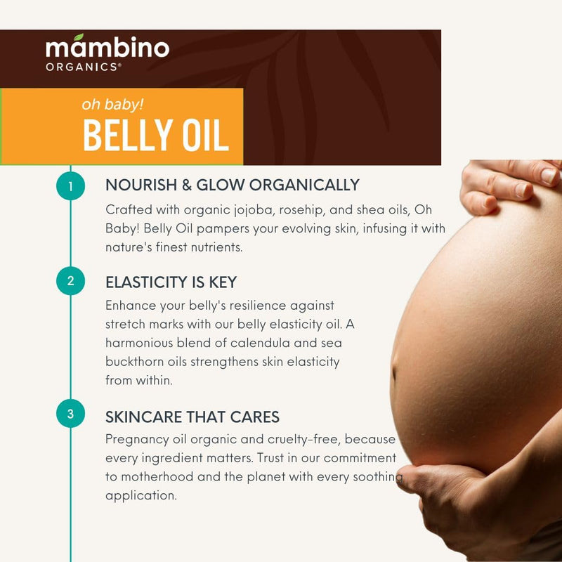 [Australia] - Mambino Organics Oh Baby! Belly Oil for Pregnant Women, Organic Stretch Mark Oil for Pregnancy, Postpartum Skin Elasticity, Hydration, Tamanu, Shea Butter, Calendula, Vegan, Non-GMO, 4 fl oz, 2-Pack 4 Fl Oz (Pack of 2) 