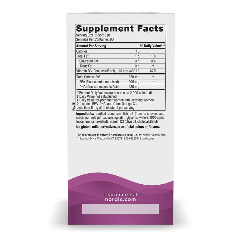 [Australia] - Nordic Naturals Prenatal DHA, Unflavored - 180 Soft Gels - 830 mg Omega-3 + 400 IU Vitamin D3 - Supports Brain Development in Babies During Pregnancy & Lactation - Non-GMO - 90 Servings 180 Count (Pack of 1) 