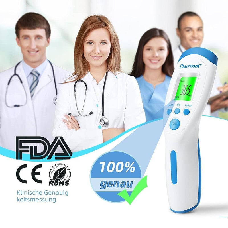 [Australia] - Berrcom Fever Thermometer Contactless Forehead Thermometer for Babies and Adults Infrared Digital Thermometer with Instant Reading, 3 Colors Fever Alarm, °C/°F Switch Fever Thermometer JXB-182 