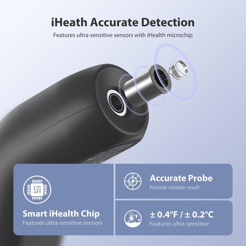 [Australia] - iHealth Touchless Thermometer for Adults and Kids, Color-Coded Alert & Silent Mode, 1-Second Accurate Fever Check, Portable for Home, Travel Use - PT2L Black 