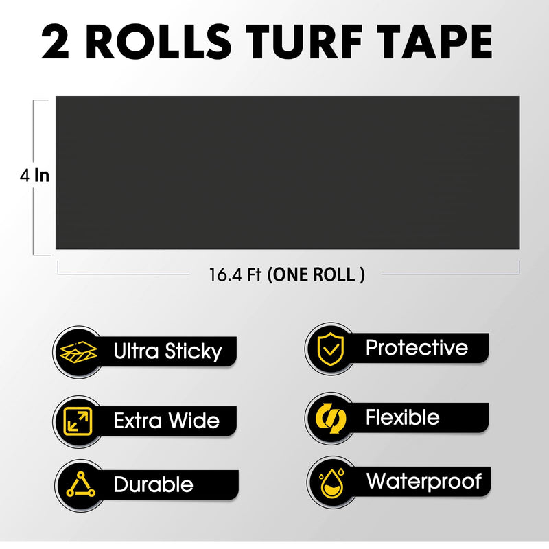 2 Roll Football Turf Tape for Turf Burn - 4 Inches Wide Kinesiology Tape Uncut Design for Arm, Knee, Shoulder, Ankle, and Back - Black and White Athletic Sports Tape - 4 in x 16.4 Ft for Each Roll