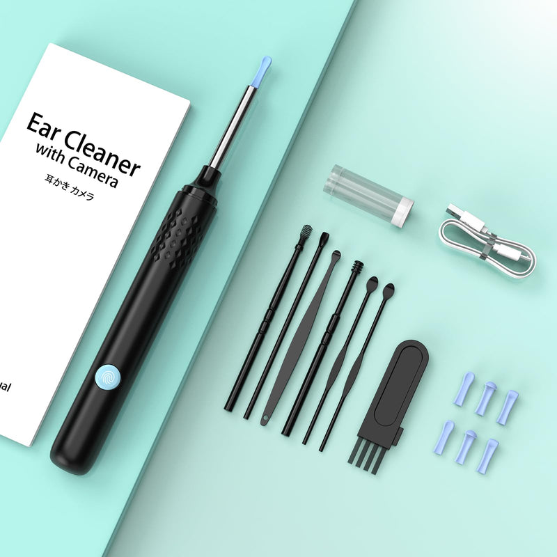 [Australia] - Earwax Remover Otoscope, LMECHN 1080P HD Otoscope, Wifi Ear Cleaner with Camera, Otoscope with 6 LEDs, IP67 Waterproof Otoscope Ear, for iPhone, Android, iPad, Black Black 2 