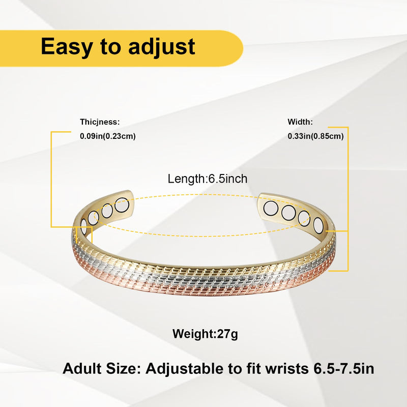 [Australia] - Copper Bracelet for Women for Arthritis, 6.5'' Tricolor 99% Pure Copper Adjustable Bracelet with 3500 Gauss Magnets,Copper Jewelry Gifts 