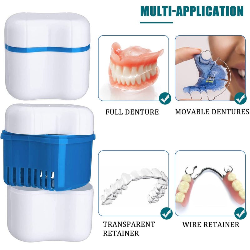 [Australia] - Prosthesis box, denture case, denture container, for false teeth storage cleaning, for orthodontic box, 2 pieces braces box + 2 denture cleaning brushes, green + blue 