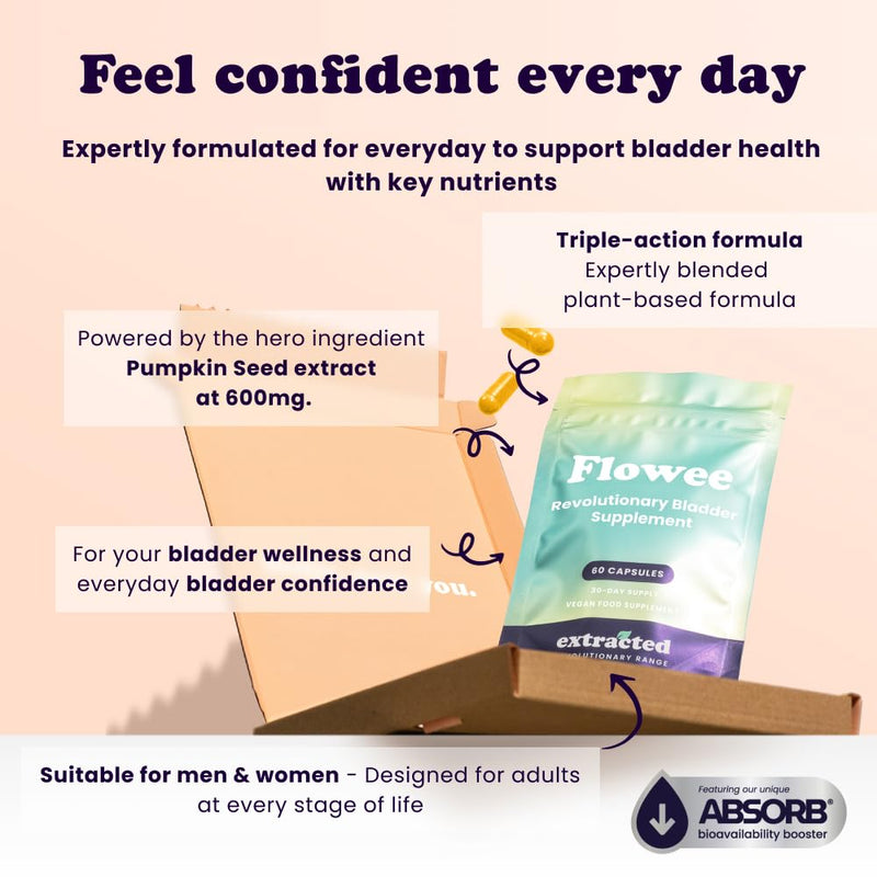 Flowee Bladder Supplement - 30 Day Supply, High Strength Formula with Pumpkin Seed, Soy Isoflavones & Cranberry Extract, Supports Urinary Health, 60 Vegan Capsules 60 count (Pack of 1)