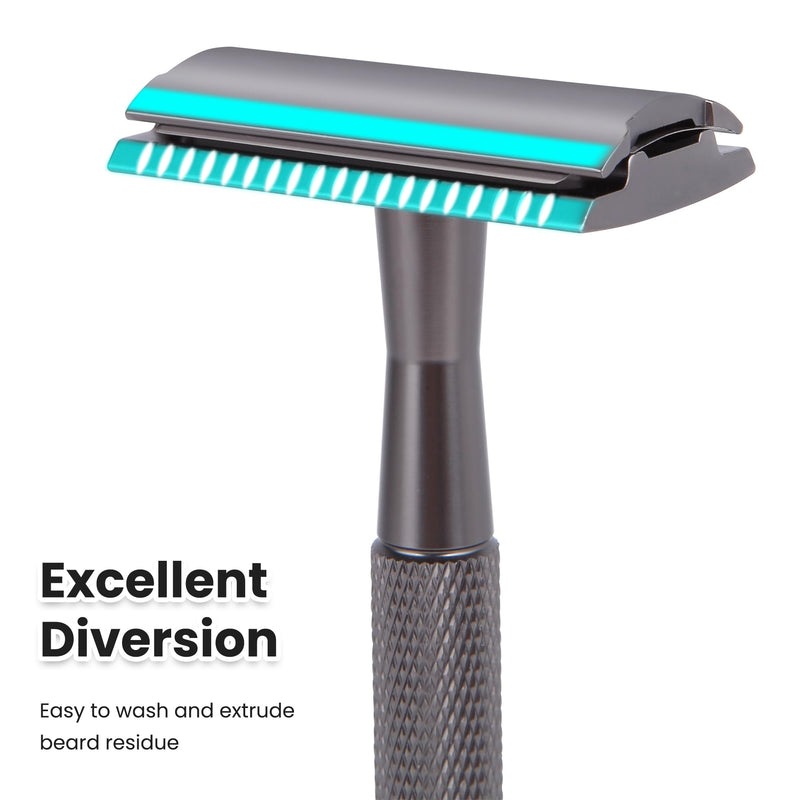 [Australia] - Double Edge Razor With Stand and 10 Premium Stainless Steel Blade Safety Razors For Men Shaving Razor, Matte Black Double Edge Safety Razor, Gun Black Gun Black with Stand 