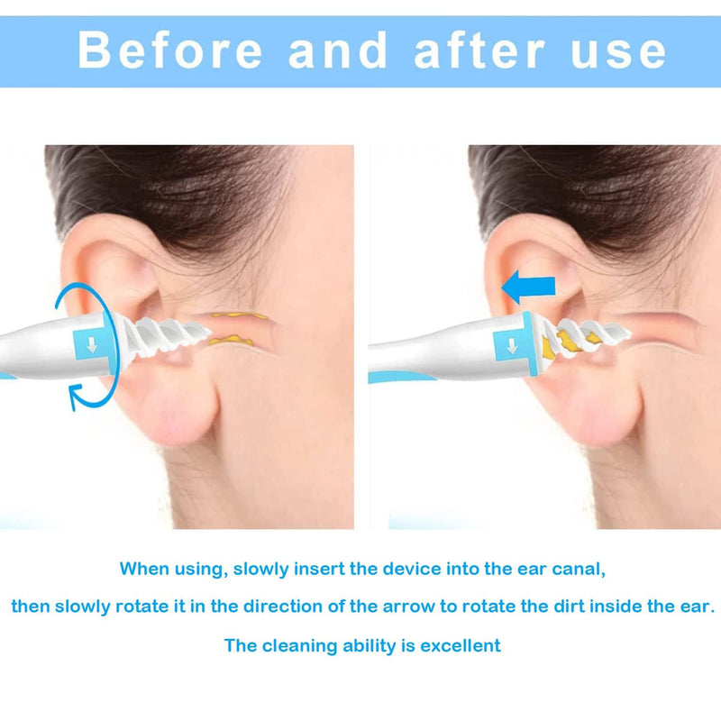[Australia] - Earwax remover, Q-grips ear cleaner, safe and soft 360 degree spiral silicone ear cleaning kit with 16 washable replacement heads, suitable for children and people 