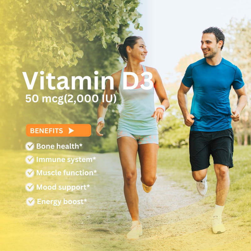 Vitamin D3 2000 IU (50 mcg) – High Potency, Immune Support, Bone & Muscle Support –MCT Oil, Non-GMO, Soy & Gluten-Free, No Artificial Additives, Third-Party Tested Softgels, 90 Count