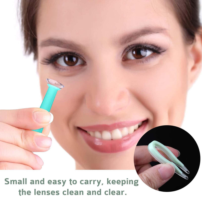 [Australia] - EnixwH Pack of 5 Contact Lens Insertion Aids, 5 Tweezers and 5 Storage Bottles, Contact Lens Sucker, Contact Lens Remover, Silicone Contact Lens Suction Cup for Soft Hard Lenses (Green) 