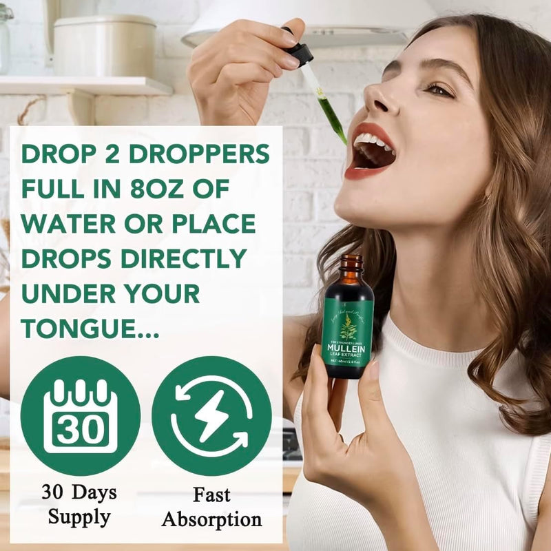 Mullein Drops for Lungs, Mullein Leaf Extract for Lungs, Natural Mullein Herbal Supplements, Mullein Chlorophyll Drops for Lungs, Lung Cleanse for Smokers - 2.02 fl oz 2.02 Fl.Oz (Pack of 1)