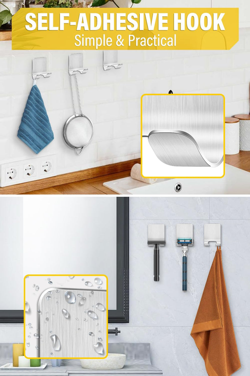 [Australia] - Caianwin Pack of 4 Razor Holder Shower Self-Adhesive Hooks Razor Holder Shower Stainless Steel Adhesive Hooks, Bathroom and Kitchen Towel Holder without Drilling Silver 4 Pieces Silver 