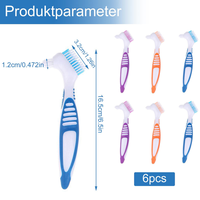 [Australia] - Pack of 6 double-sided denture cleaning brushes, denture brush, denture toothbrush, denture brush, toothbrush for dentures, ergonomic denture brush with multi-layer bristles (4 colors) 