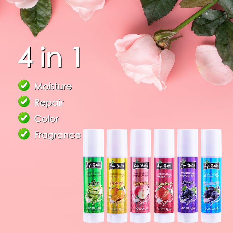 6 Pack Lip Balm, Fruit Flavoured Lip Balms, All Day Moisturising, Soft Natural Lip Balm with Vitamin E and Coconut Oil for chapped or dry lips.