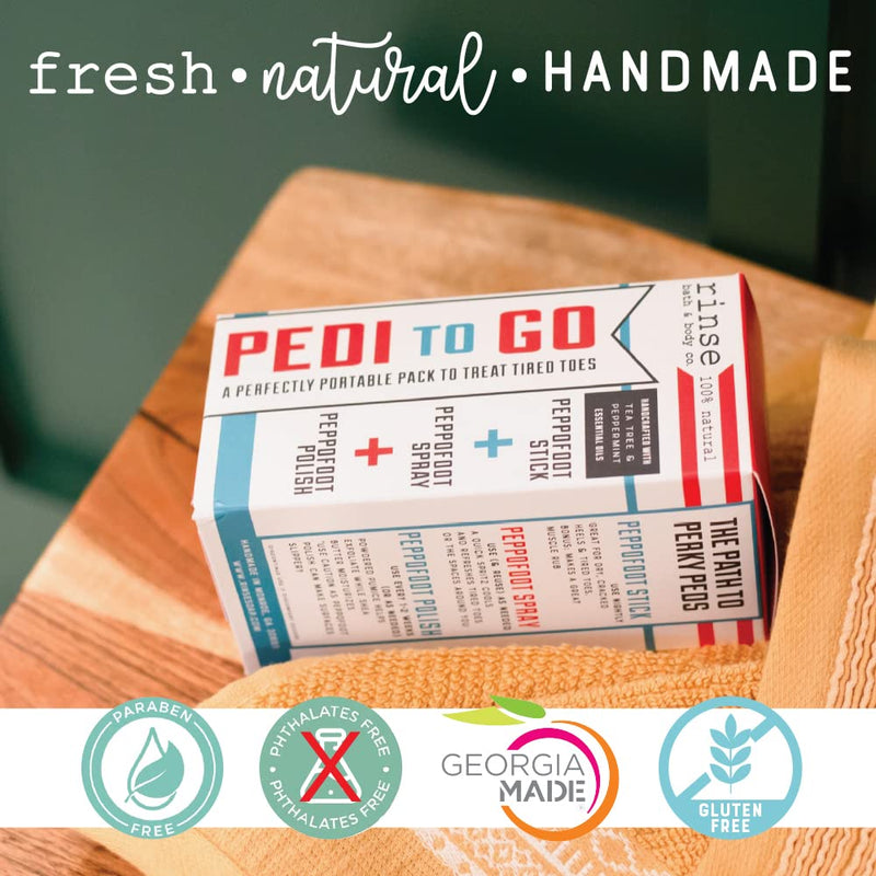[Australia] - Rinse Bath & Body Peppofoot Home Pedicure Foot Spa Kit - Handmade, Natural Foot Spa Kit | Foot Scrub, Moisturizing Stick and Refreshing Spray | Gluten Free | Non-GMO | Travel Friendly Pedi-To-Go Kit 