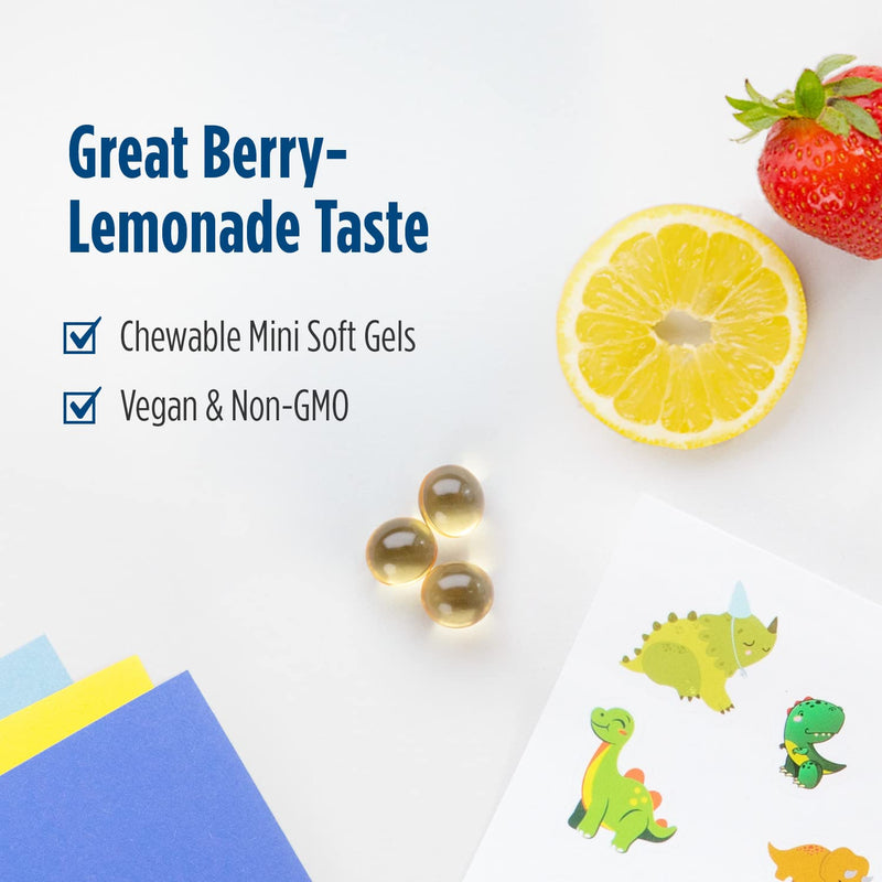 [Australia] - Nordic Naturals Children's DHA Vegetarian - Kids DHA Omega-3 Supplement -Algae Oil - Berry Lemonade Mini Chewables - Plant-Based Formula for Ages 3+ - 120 Soft Gels - 40 Servings 