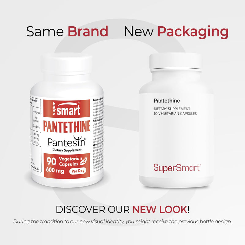 Supersmart - Pantesin Pantethine 600 mg per Day (Pantothenic Acid) - Active Vitamin B5 Supplement | Non-GMO & Gluten Free - 90 Vegetarian Capsules 90 Count (Pack of 1)