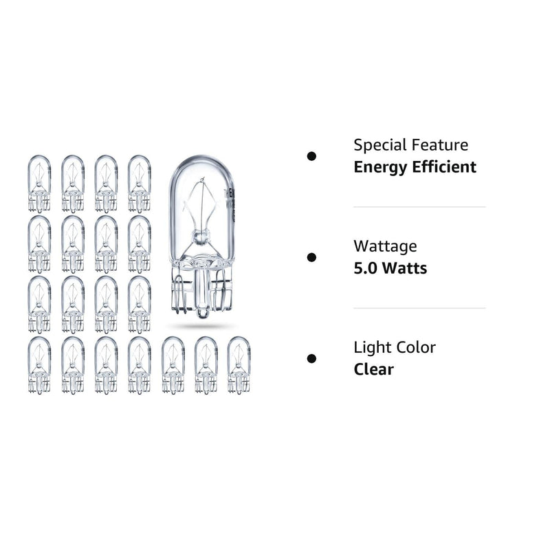 Honoson 1/4 Wedge Base 12V 5W Bulb Clear Krypton Light Bulb for Landscape, RV and Cabinet Lighting (20 Pieces) 20