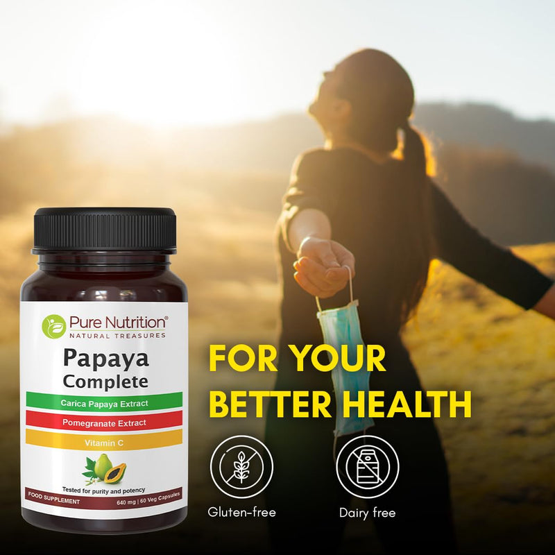 Pure Nutrition Papaya Complete | 120 Caps | Carica Papaya Leaf Extract with Iron, VIT C, VIT A & Folic Acid | Supports Platelet Immunity & Digestion Non-GMO | Gluten-Free 1 count (Pack of 1)