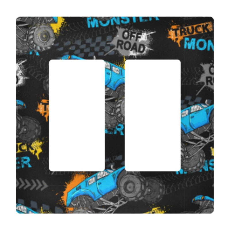 [Australia] - Monster Blue Truck Car Grunge Wall Plate Cover Size 1-Gang 4.6" x 2.9" Single Rocker Switch Plates Kids Boys Decorative Nursery Teen Toddler Game Room Bedroom Bathroom Decor 1 Gang-Single Rocker Monster Car 