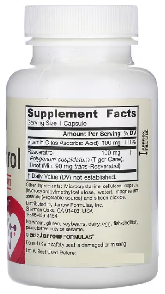 Jarrow Formulas - Resveratrol 100 mg | Antioxidant Protection for Skin and Cells - 60 Veggie Capsules