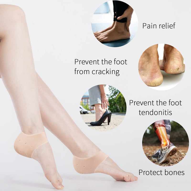 [Australia] - Pack of 4 silicone heel pads, breathable heel spur insoles, heel protection for shoes, heel cushion to relieve heel pain, dry cracked white, flesh coloured 