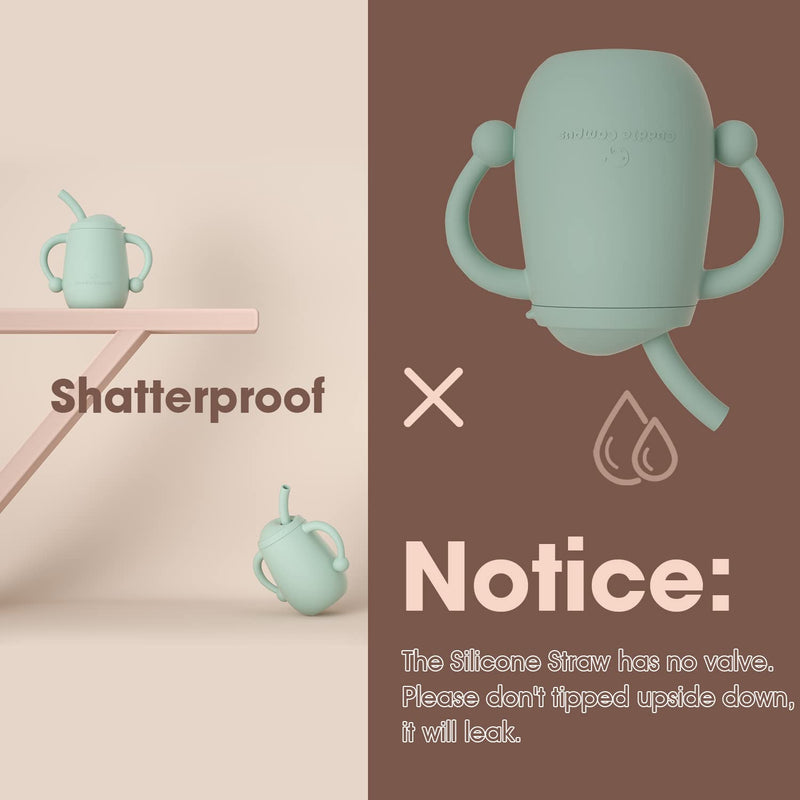 [Australia] - Cuddle Campus 100% Silicone Baby Training Cup, Shatterproof Toddler Sippy Cups with Straw, Open Cup for Baby, 6+ Months 4 Oz Sage 4 OZ 1 Count (Pack of 1) 
