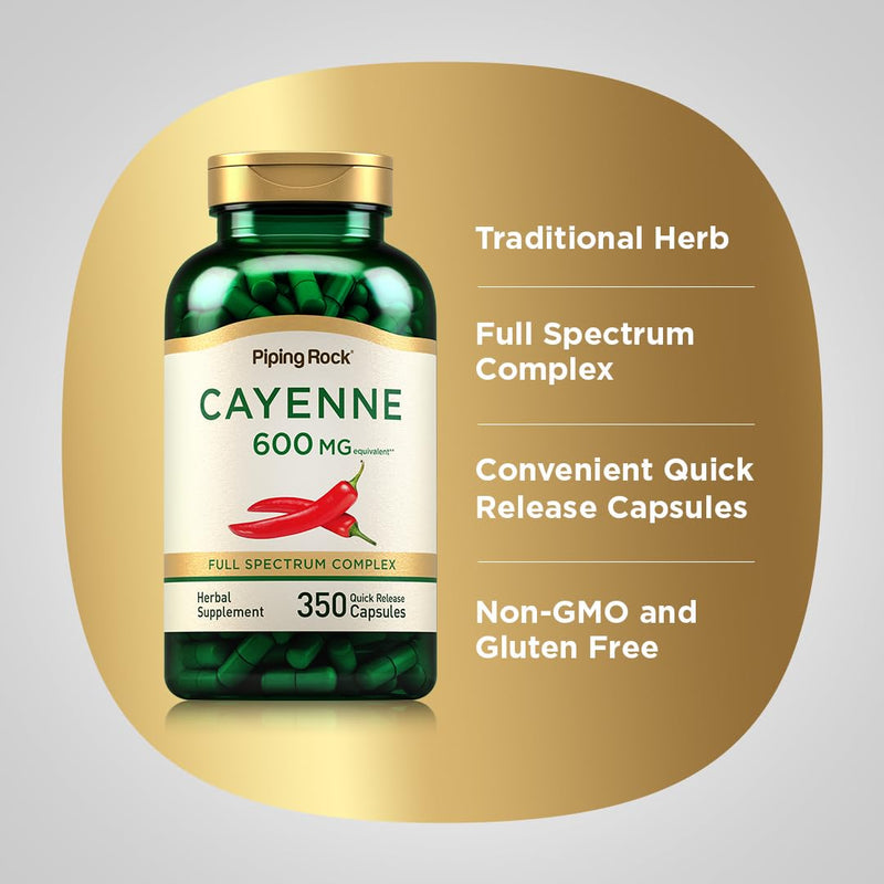 [Australia] - Piping Rock Cayenne Pepper Capsules | 600mg | 350 Count | Concentrated Extract Supplement | Non-GMO, Gluten Free 