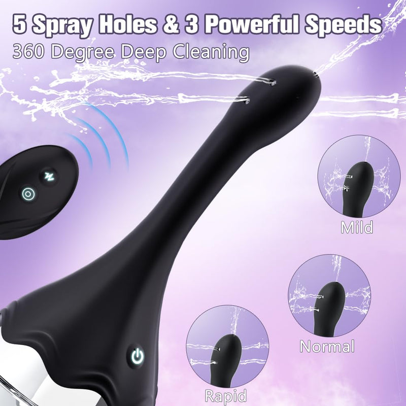 [Australia] - Anal Douche Automatic Enema Bulb - Electric Enemas for Colon Cleanse for Women with 3 Speeds 5 Spouts, Silicone Douches for Men Anal Cleaner, Remote Control Enema Kit Anti-Backflow Bottle 20oz 