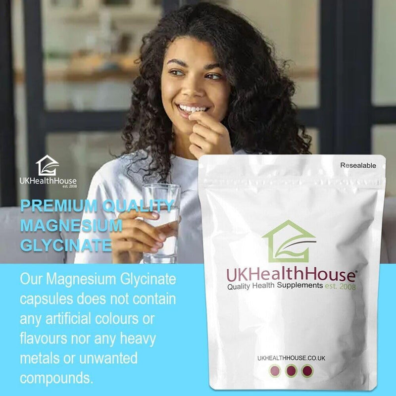 UKHealthHouse Magnesium Glycinate 500mg Supplements as Bisglycinate, Vegan Capsules, High Absorption/Bioavailability - 100mg Elemental Magnesium - UK (180 Pack) 180 count (Pack of 1)