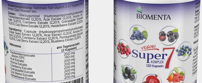 [Australia] - BIOMENTA Super7 - 120 high-dose multi-fruit capsules - Berry Mix with OPC + Cranberry + Goji Berries + Aronia Berries + Pomegranate + Acai + Blueberries - vegan - premium quality 