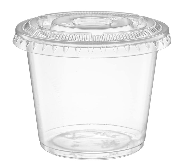 [Australia] - (5 oz - 100 Sets) Clear Diposable Plastic Portion Cups With Lids, Small Mini Containers For Portion Controll, Meal Prep, Sauce Cups, Slime, Medicine, Dressings, Crafts, Disposable Souffle Cups 5 Ounce 