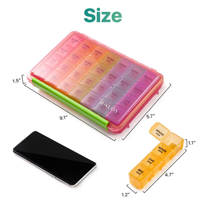 Sukuos Weekly Pill Organizer 7 Day 4 Times a Day, Moisture-Resistant Large Daily Pill Box Medicine Cases for Vitamin/Fish Oil/Supplements (Pink) Pink (1 Pack)