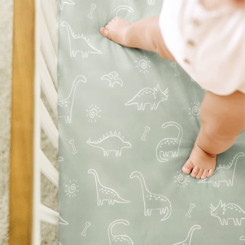 [Australia] - GRSSDER Stretch Ultra Soft Jersey Knit Fitted Crib Sheets Set 2 Pack，Fit All Standard Crib Mattress Pads Safe and Snug, Crib Fitted Sheet for Baby, Dinosaur 