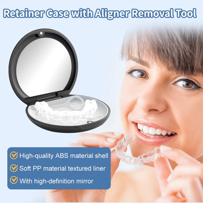 [Australia] - Braces Box, Portable Box Dental Splint Box with Mirror Empty Orthodontic Tooth Retainer Box for Holder and Mouth Guard with Tool for Removing Aligners (Black) Black 