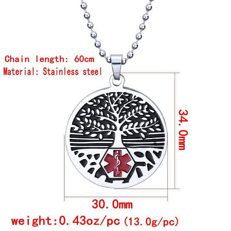 [Australia] - Stainless steel tree of life medical alert ID emergency first aid necklace BLOOD THINNER 