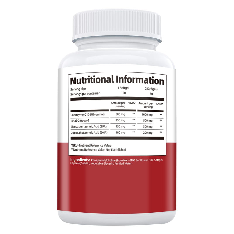 1000mg Liposomal CoQ10 Ubiquinol with Omega-3 Softgels, Advanced Coenzyme Q10 High Strength & Absorption, Naturally Fermented CoQ10 Supplement for Antioxidant, Heart & Energy Support - 120 Count