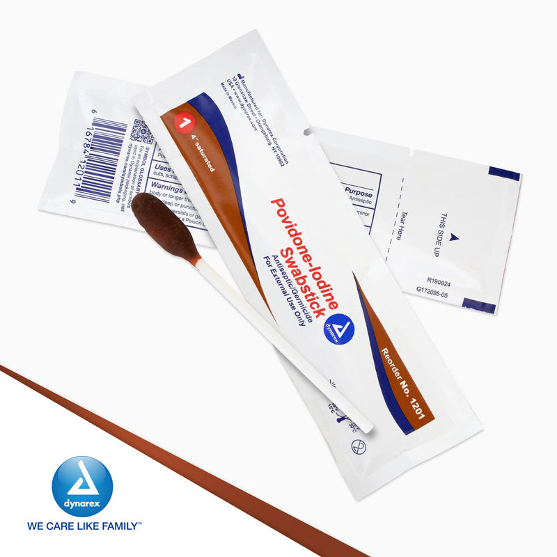 [Australia] - Dynarex Povidone Iodine Swabsticks, Swabstick Packaged in Individual Foil Pack, Antiseptic for Skin Preparation, Brown, 1 Box of 50 Dynarex Povidone Iodine Swabsticks Unflavored 1 Count (Pack of 50) 