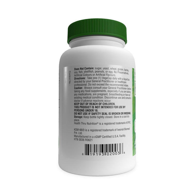 Ashwagandha 500mg Pure KSM66 (Clinically Proven and Root-Only Ashwagandha) 90 Vegecaps