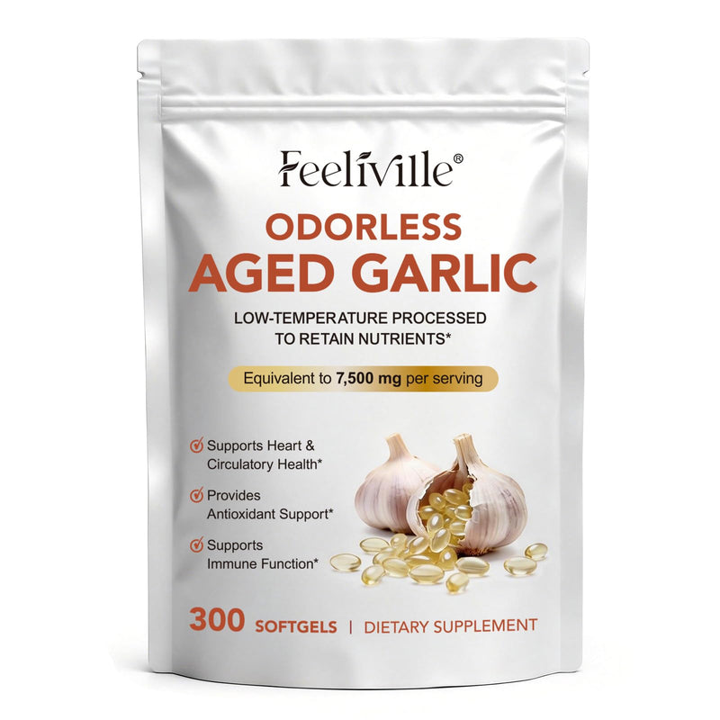 Aged Garlic Extract Capsules | 300 Softgels | Odourless Garlic Capsules | High Strength | Cold Pressed | Non-GMO, Gluten-Free, Heart Health, Antioxidant & Immune Support