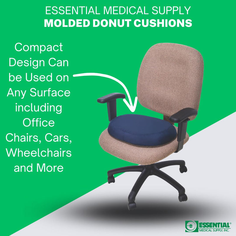 Essential Medical Supply Molded Donut Style Ring Cushion - 16 Inch Navy Chair Pillow Provides Relief for Tailbone, Hemorrhoid Pain and More