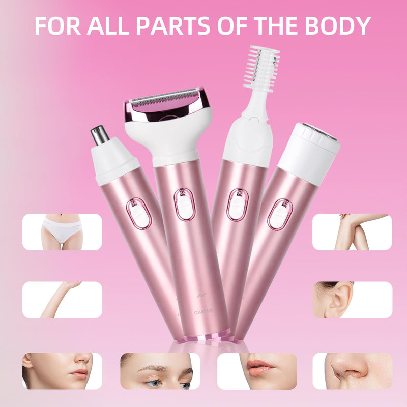 [Australia] - Wet & Dry Electric Razor for Women Body Razors 4-in-1 Facial Hair Remover Electric Shaver and Facial Hair Remover Painless Ladies Body Razors for Nose Face Body Leg Bikini Arm Hair 