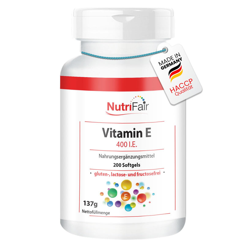 [Australia] - Vitamin E 400 IU - with 268mg vitamin E per softgel - 200 softgels - high dosage - German production & laboratory testing - NutriFair | Premium & fair 