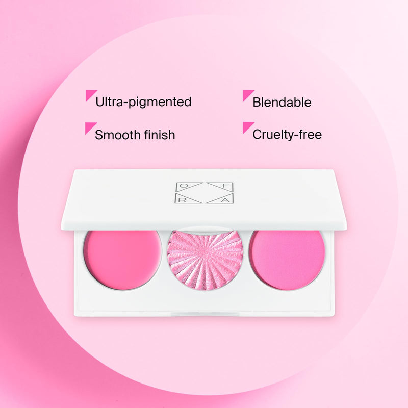 [Australia] - OFRA Midi Palette Cotton Candy Skies - Face Makeup Palette - 3 Pigmented Pink Blushes - Matte, Satin and Cream - Cruelty-Free Blush Palette, Highlighter Palette and Colorful Eyeshadow Palette 
