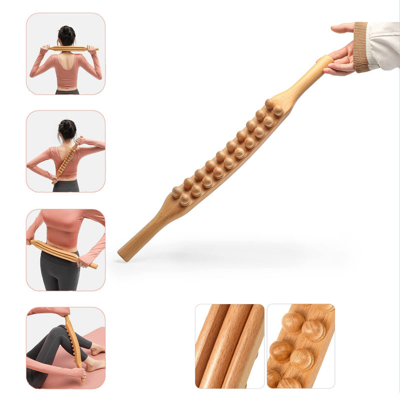 [Australia] - Ninefish Wood Therapy Massage Tools,Massage Stick, Wood Stick for massagea,FBA is Genuine,Double Row 20 Beads Point Treatment Gua Sha Tools for Back Leg,1 pcs 