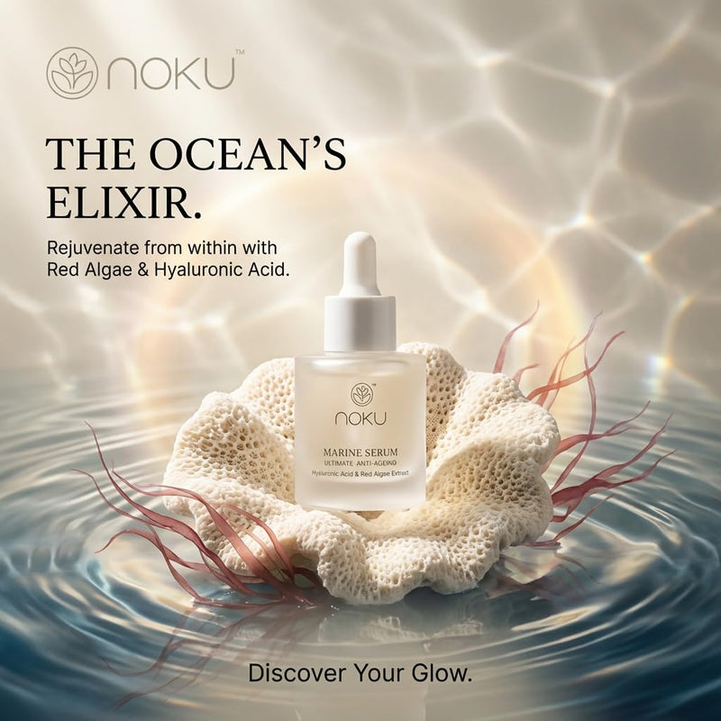 Noku Marine Serum – Red Algae, Hyaluronic Acid & Vitamin C | Anti-Aging, Firming & Deep Hydration | Vegan, Cruelty-Free, Clean Skincare for Glowing Complexion (30ml)
