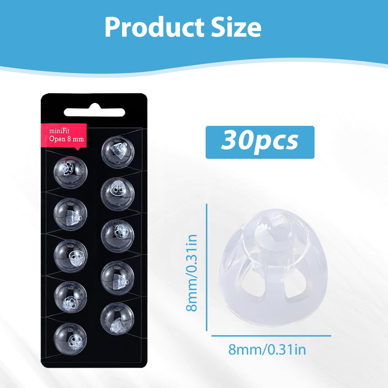 OUZHOU Hearing Aid Domes for Oticon Replacements, 3 Pack/30pcs 8mm Hearing Aid Domes Open Domes, Universal Silicone Hearing Aid Accessories Compatible with Oticon MiniFit 30Pcs Open