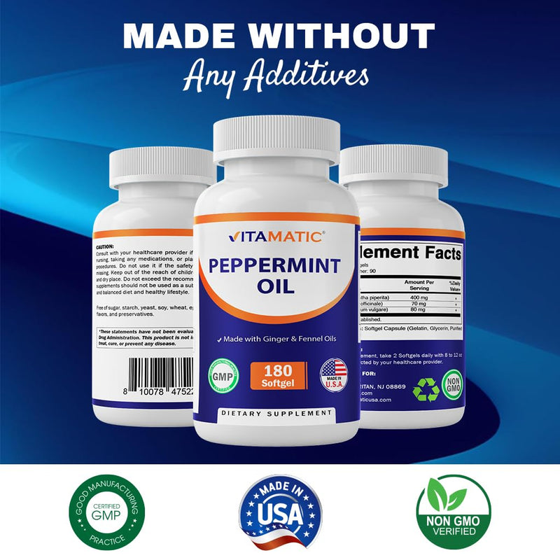 [Australia] - Vitamatic Peppermint Oil Gel with Ginger & Fennel Oils, 550mg per Serving, 180 Softgels 